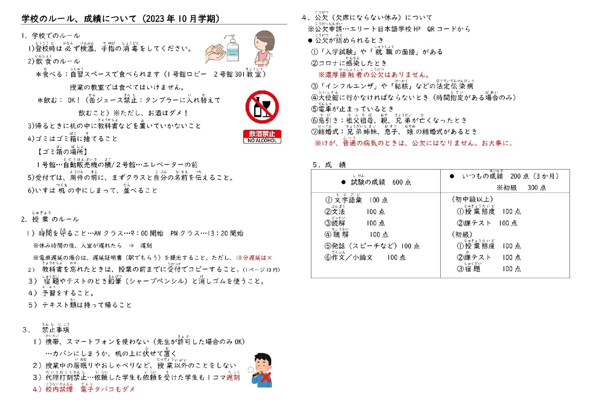 2023年学校のルール、成績について